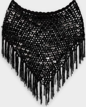 Simons Womens Sequin crochet cropped poncho