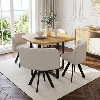 Merax Oak Effect 4 Seater Dining Table & Chairs Set in Light Oak