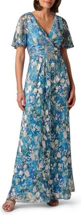 Adrianna Papell Foil Crinkle Gown in Blue Multi at Nordstrom, Size 10