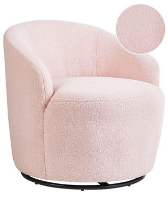 Beliani Sill&oacute;n giratorio Boucl&eacute; Rosa pastel