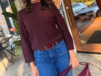 Repeat Quarter Sleeve Cotton Mockneck Top In Merlot