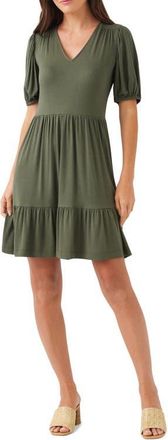 Karen Kane Tiered Puff Sleeve A-Line Dress in Olive at Nordstrom, Size X-Small