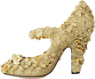 Dolce & Gabbana Womens Gold Floral Crystal Mary Janes Pumps Cotton