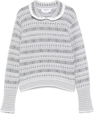 Thom Browne Maglione con effetto jacquard e colletto arrotondato - Bianco