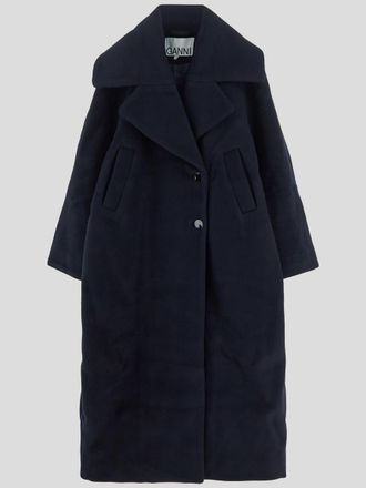 コート GANNI Woman Coat White W0391 859 Pale Khaki Camel Twill Midi Jacket | GANNI FR