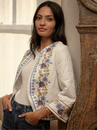 Fat Face FatFace White Regular Embroidered Jacket
