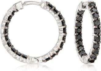 Ross-Simons Black Diamond Inside-Outside Hoop Earrings in Sterling Silver