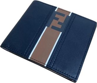 Fendi Pre-owned Wallets, male, Blue, Size: ONE SIZE Pre-owned FF Logo Stripe Compact Wallet