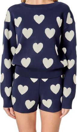 English Factory Intarsia Heart Crewneck Sweater in Navy/White at Nordstrom, Size X-Small