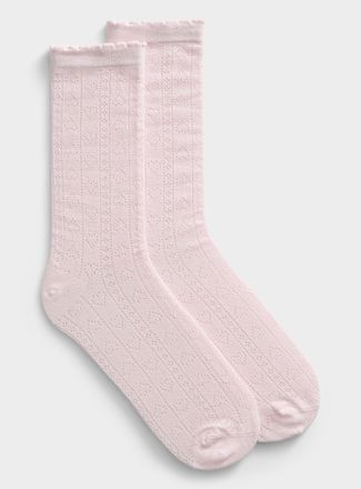 Simons Womens Scalloped edge heart pointelle-knit socks