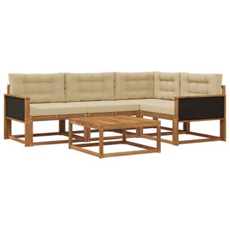 vidaXL Conjunto De Sof&aacute;s De Exterior Con Coj&iacute;n 5 Pcs Natural Y Beige Vidaxl