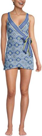 Lands End Side Tie Mini Swim Dress Swimsuit in Lake Blue/geo Floral Border at Nordstrom, Size 12