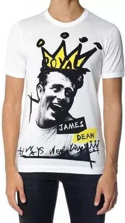 Dolce & Gabbana White Graphic Cotton Short Sleeves Men T-Shirt