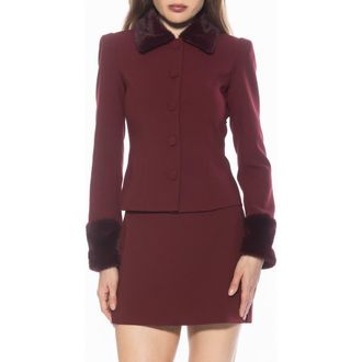 Alexia Admor Fran Faux Fur Trim Twill Jacket in Burgundy at Nordstrom Rack, Size 12