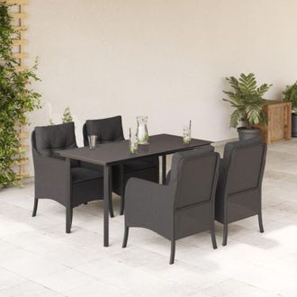 vidaXL Set De Muebles Jard&iacute;n 5 Pzas Con Cojines Rat&aacute;n Sint&eacute;tico Negro Vidaxl
