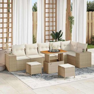 vidaXL Conjunto De Sof&aacute; De Jard&iacute;n 9 Pcs Beige, Crema 90 X 55 X 71 Cm Vidaxl