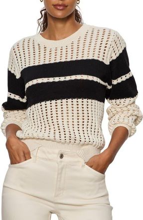 Sanctuary Open Stitch Cotton Sweater in Collagen White/Black at Nordstrom, Size X-Large