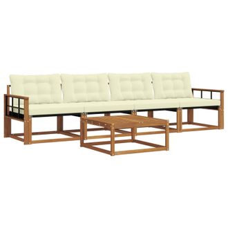 vidaXL Conjunto De Sof&aacute;s De Exterior Con Coj&iacute;n 5 Pcs Natural Y Crema Vidaxl