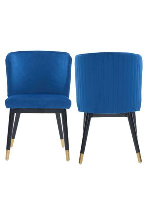 Life Interiors Set of 2 Sofina Modern Velvet Dining Chairs, Tufted Back, Wooden Frame in Blue
