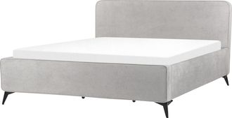 Beliani Cama De Tela 180 X 200 Cl&aacute;sico Minimalista Cabecero Patas De Metal Negras Dormitorio Gris Claro Valognes