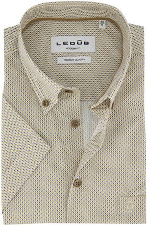 Led&ucirc;b Ledub geel geprint overhemd Modern Fit korte mouw met borstzak casual