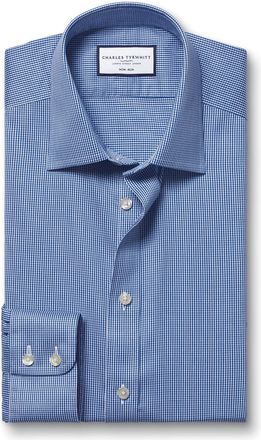 CHARLES TYRWHITT Non-Iron Twill Puppytooth Cotton Formal Shirt - Royal Blue Single Cuff Size 15.5/33 by Charles Tyrwhitt