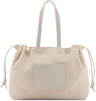 Mango Cotton Canvas & Leather Shoulder Bag in Ecru at Nordstrom Rack