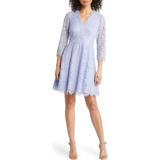 Eliza J Long Sleeve Lace Fit & Flare Dress in Light Blue at Nordstrom Rack, Size 18 (Similar To 14W)