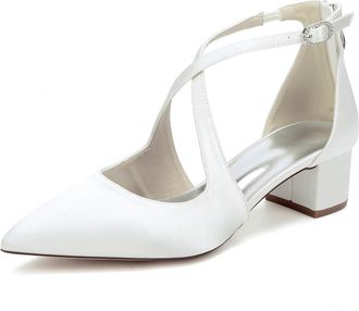 Generic Wedding Bridal Dress Shoes Womens Pointed Toe Ankle Strap Block Heel Pumps Patent Leather Low Heels 4.5Cm,Ivory,10 UK