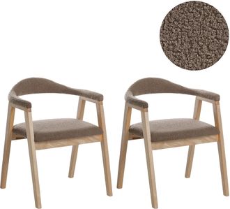 Beliani Conjunto De 2 Sillas De Comedor Asiento Tapizado En Poli&eacute;ster Estructura De Madera De Caucho Respaldo Tapicer&iacute;a De Boucl&eacute; Gris Pardo Comedor Marr&oacute;n Cl