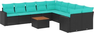 vidaXL Set De Sof&aacute;s De Jard&iacute;n 11 Pzas Y Cojines Rat&aacute;n Sint&eacute;tico Negro Vidaxl