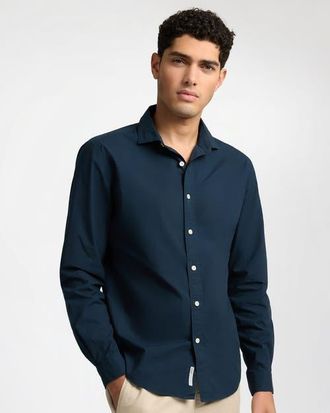 Onia Poplin Long Sleeve Button Down Shirt in Midnight at Nordstrom, Size X-Large