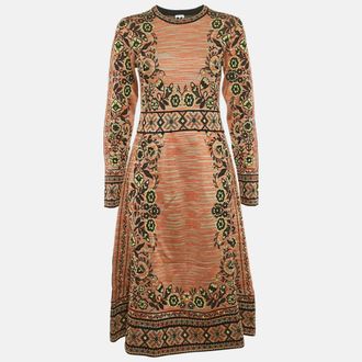 M Missoni Multicolor Patterned Knit Long Sleeve Midi Dress