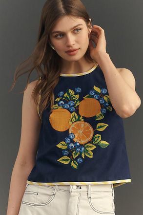 Maeve Fruit Embroidered Halter Top