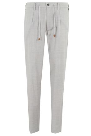 Eleventy Gray Front-Pences Drawstring Wool Jogger Pants