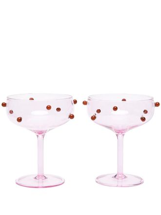 Maison Balzac Pink And Amber Red Pomponette Glass Set - Unisex - Glass