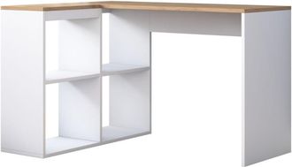 Calicosy Escritorio esquinero con acabado roble y blanco L120 cm
