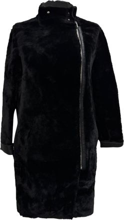Maje Gibson Coat in Black Lamb Shearling