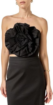 English Factory 3D Floral Crop Top in Black at Nordstrom, Size X-Small
