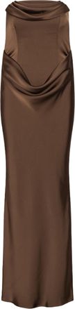 Rotate Structured Corsage Long Dress with Draped Neckline