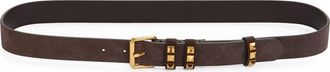Valentino Garavani Rockstud Leather Belt in Brown at Nordstrom, Size 100