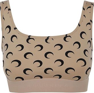 Marine Serre Sport Bras, female, Beige, Size: S Moon Printed Jersey Sport Bra