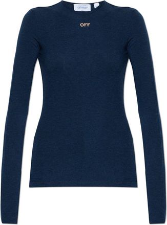 Off-white Long Sleeve Top - Dames - Longsleeves - Blauw - XL - Leer - Tops