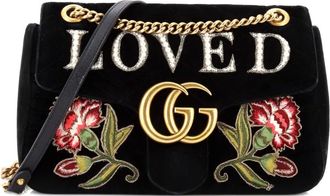 Gucci GG Marmont Flap Bag Embroidered Matelasse Velvet Medium shoulder bag - Zwart