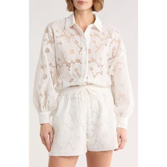 NSR Lace Mesh Button-Up Shirt in White at Nordstrom Rack, Size X-Large