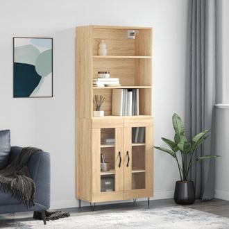 vidaXL Aparador Alto Madera Contrachapada Color Roble 69,5x34x180 Cm Vidaxl