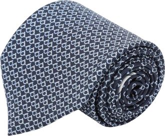 Ferragamo Gancini Zijden Stropdas - Heren - Stropdassen - Blauw - ONE Size - Accessoires