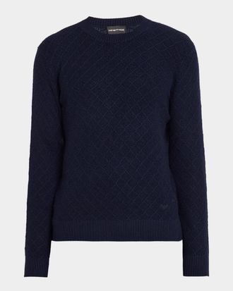Emporio Armani Men & apos;s Wool-Cashmere Diamond Grid Crewneck Sweater