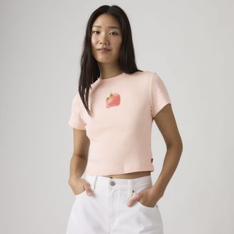 Levi's Graphic Essential Sporty Tee - Womens - XS - Pink / Heart Strawberry Crystal Pink