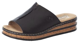 Rieker Pantolette RIEKER, Damen, Gr. 40, schwarz, Lederimitat, unifarben, Schuhe Pantolette, Plateau, Sommerschuh, Schlappen in klassischer Optik